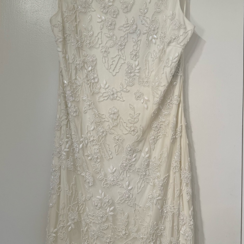 Aidan Mattox Ivory Floral Beaded  Embellished Dress